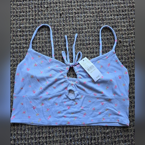 PacSun Light Blue Floral Tie-Front Top - Picture 2 of 4